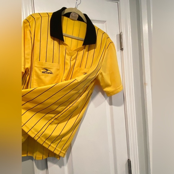Score Size Adult Medium Yellow Black Stripe Short Sleeve Soccer Referee Jersey - Picture 4 of 11